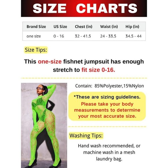 🆕Women Green Sexy Fishnet Full Mesh Jumpsuit Body Stockings Halloween Costume - Picture 6 of 6